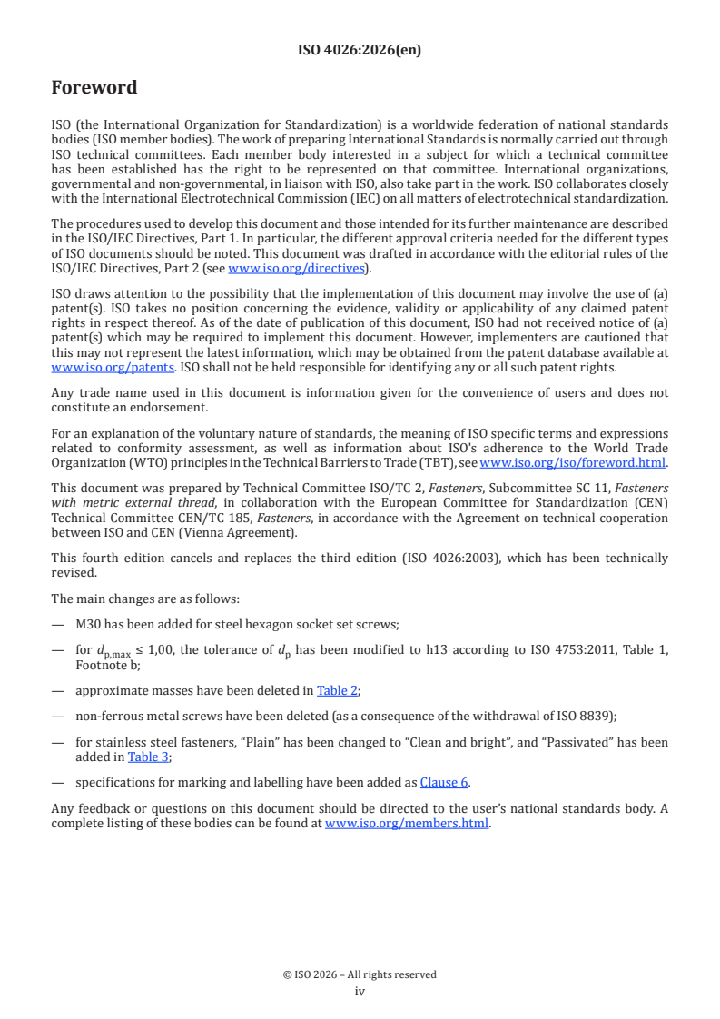 ISO 4026:2026 ISO 4026:2026 - Fasteners — Hexagon socket set screws with flat point - Page 4 preview