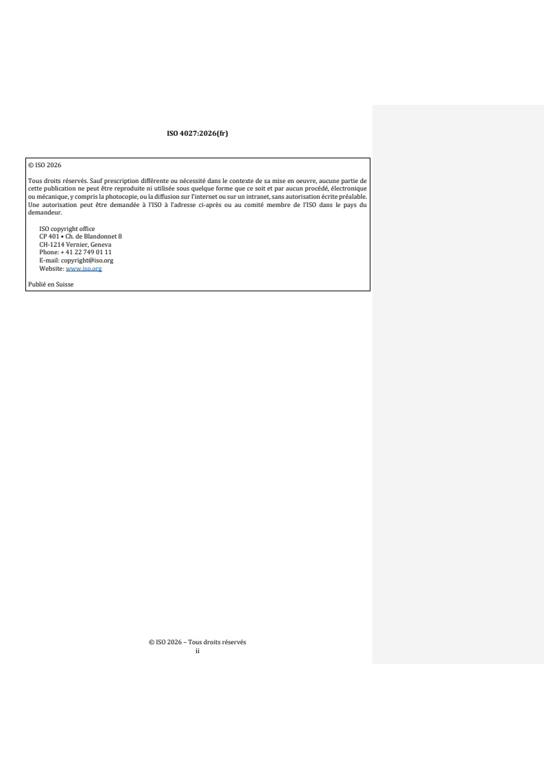 ISO 4027:2026 REDLINE ISO 4027:2026 - Fixations — Vis sans tête à six pans creux, à bout tronconique - Page 2 preview