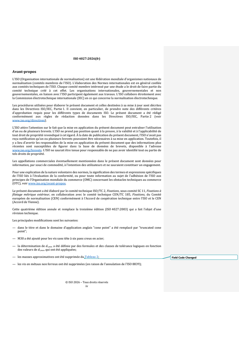 ISO 4027:2026 REDLINE ISO 4027:2026 - Fixations — Vis sans tête à six pans creux, à bout tronconique - Page 4 preview