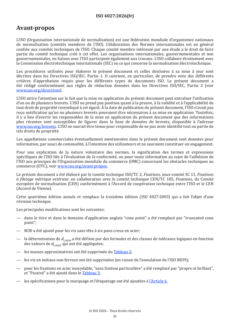ISO 4027:2026 ISO 4027:2026 - Fixations — Vis sans tête à six pans creux, à bout tronconique - Page 4 preview