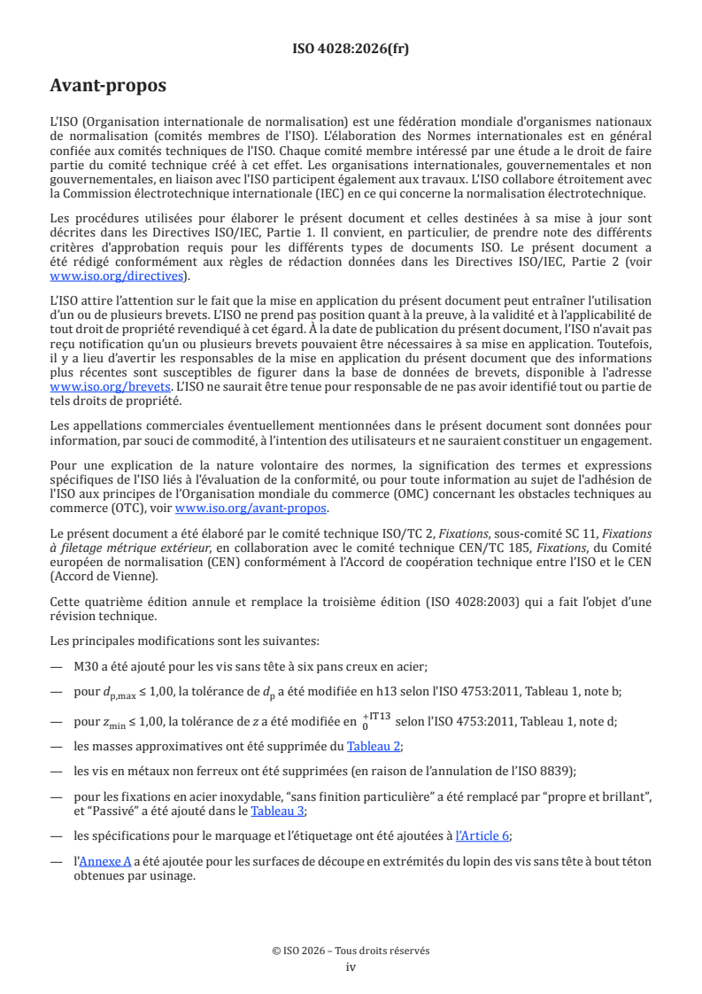 ISO 4028:2026 ISO 4028:2026 - Fixations — Vis sans tête à six pans creux, à téton - Page 4 preview