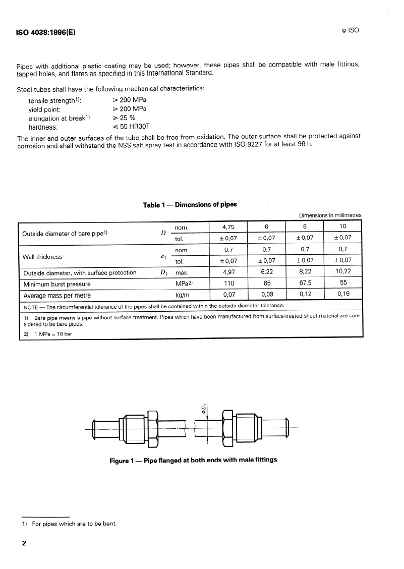 ISO 4038:1996 ISO 4038:1996 - Road vehicles — Hydraulic braking systems — Simple flare pipes, tapped holes, male fittings and hose end fittings/15/1996 - Page 4 preview