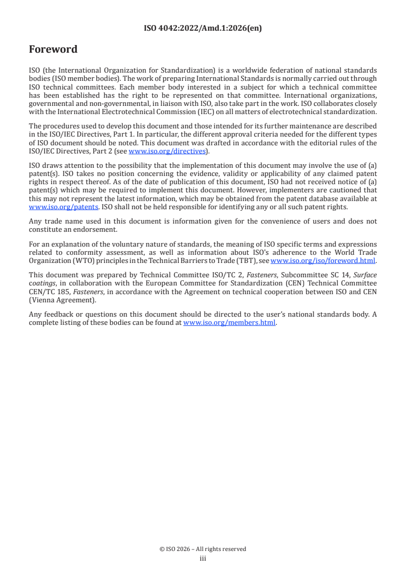 ISO 4042:2022/Amd 1:2026 ISO 4042:2022/Amd 1:2026 - Fasteners — Electroplated coating systems — Amendment 1 - Page 3 preview