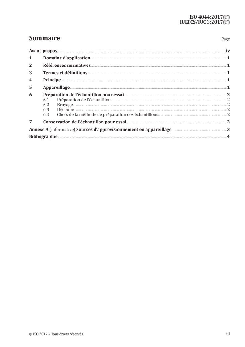ISO 4044:2017 ISO 4044:2017 - Cuir — Essais chimiques - Préparation des échantillons pour essais chimiques/3/2017 - Page 3 preview