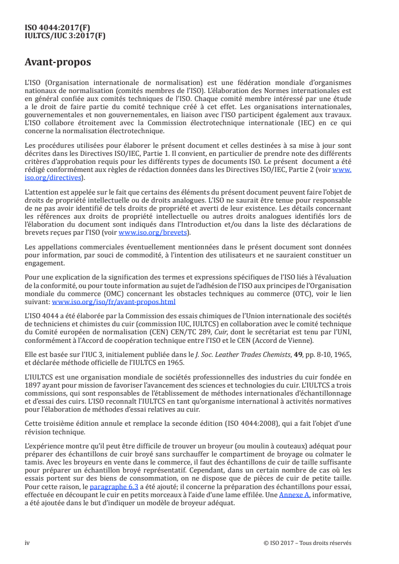 ISO 4044:2017 ISO 4044:2017 - Cuir — Essais chimiques - Préparation des échantillons pour essais chimiques/3/2017 - Page 4 preview