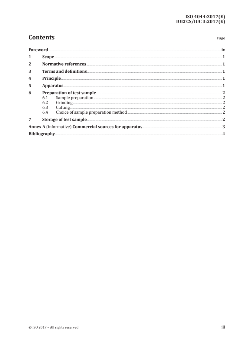 ISO 4044:2017 ISO 4044:2017 - Leather — Chemical tests — Preparation of chemical test samples/3/2017 - Page 3 preview