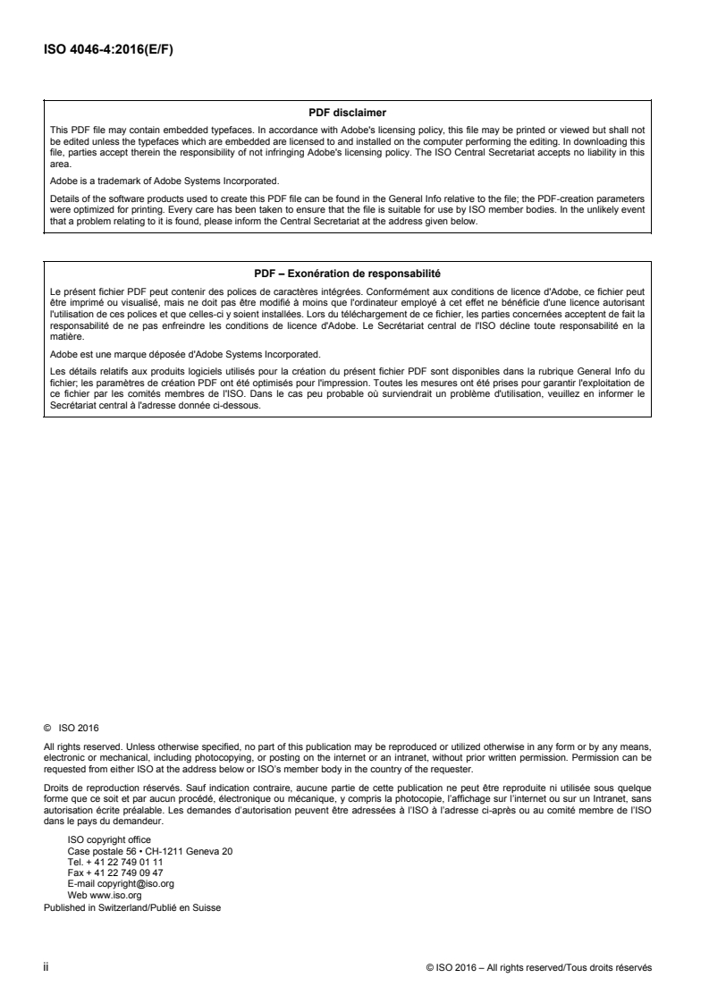 ISO 4046-4:2016 ISO 4046-4:2016 - Paper, board, pulps and related terms — Vocabulary — Part 4: Paper and board grades and converted products/9/2016 - Page 2 preview