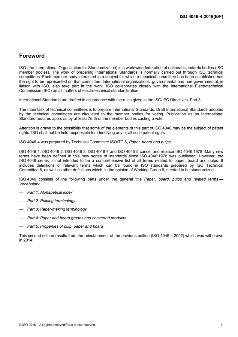 ISO 4046-4:2016 ISO 4046-4:2016 - Paper, board, pulps and related terms — Vocabulary — Part 4: Paper and board grades and converted products/9/2016 - Page 3 preview