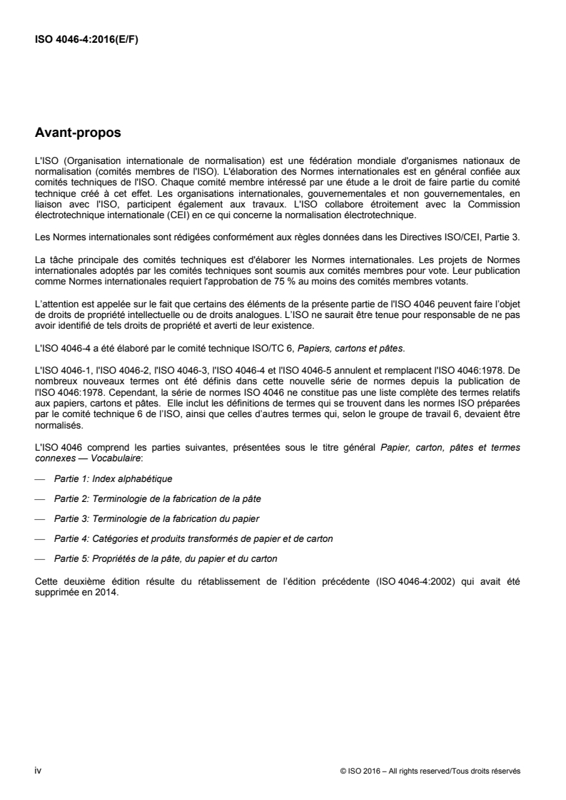 ISO 4046-4:2016 ISO 4046-4:2016 - Paper, board, pulps and related terms — Vocabulary — Part 4: Paper and board grades and converted products/9/2016 - Page 4 preview