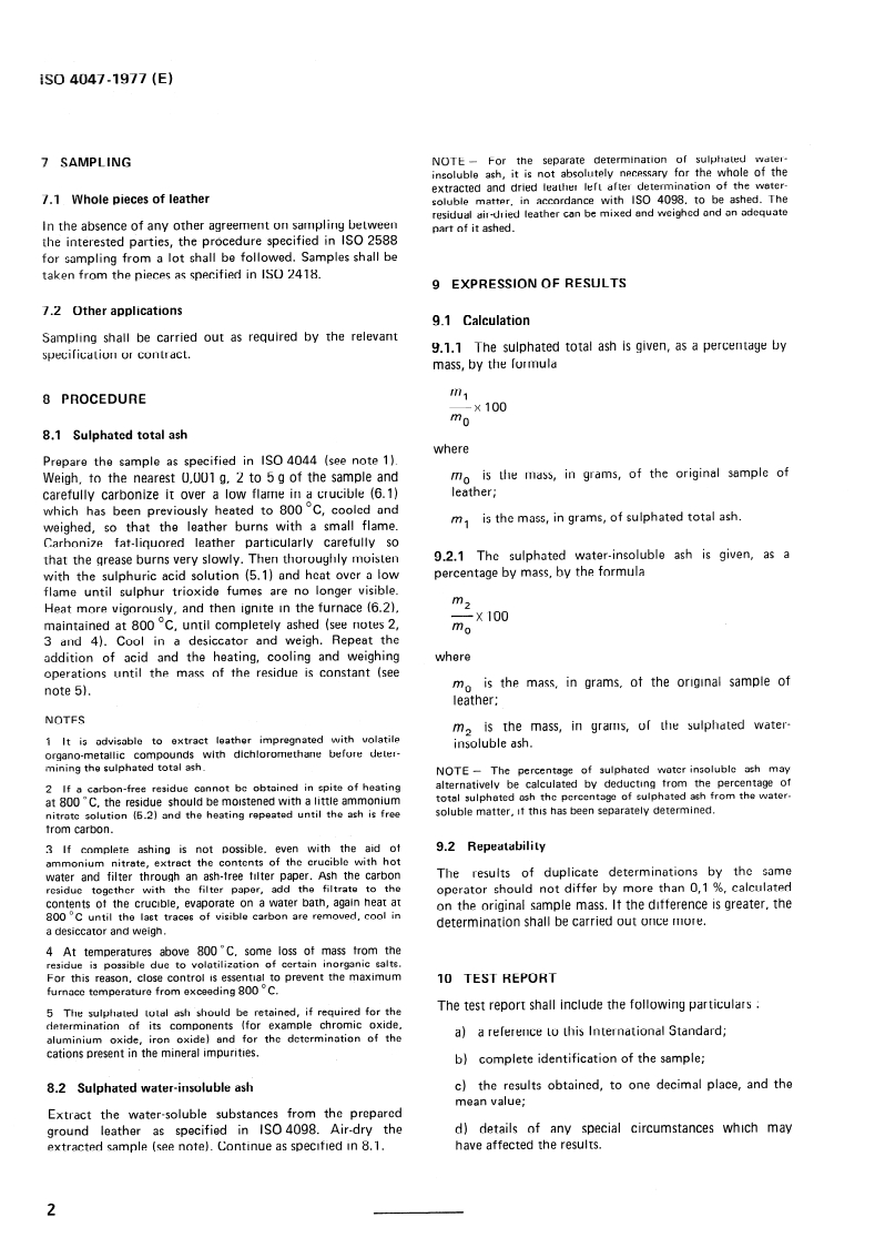 ISO 4047:1977 ISO 4047:1977 - Leather — Determination of sulphated total ash and sulphated water-insoluble ash/1/1977 - Page 4 preview