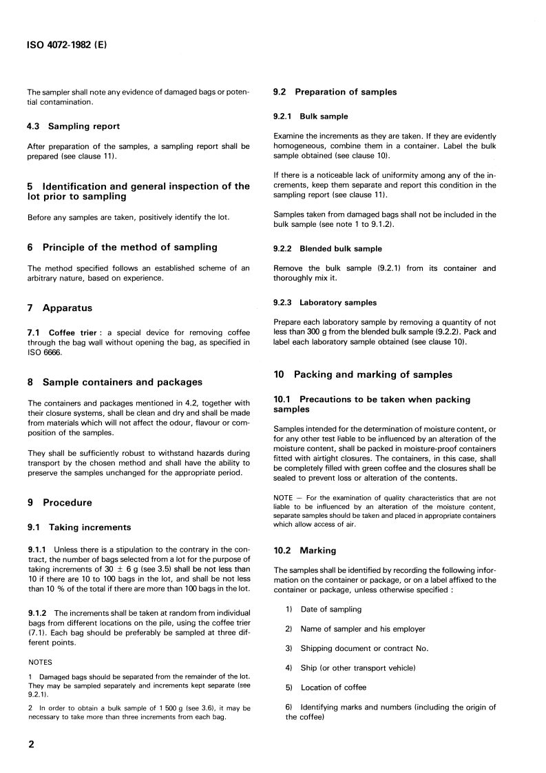 SIST ISO 4072:1995 ISO 4072:1982 - Green coffee in bags — Sampling/1/1982 - Page 4 preview