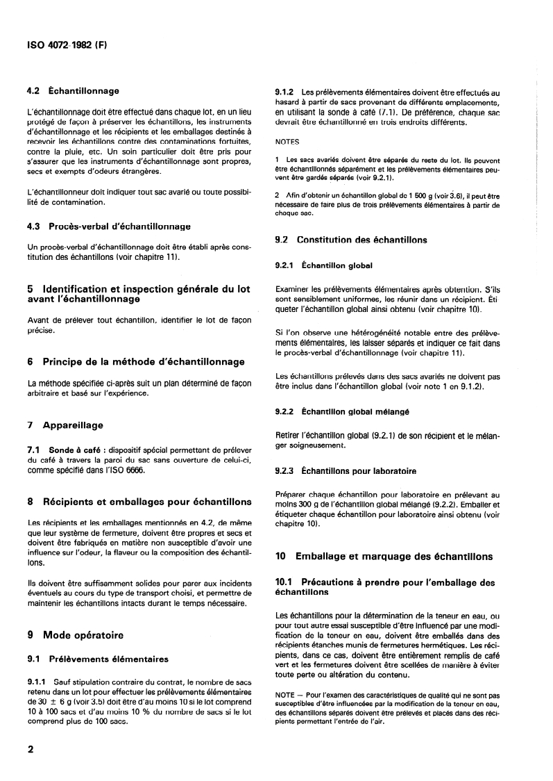 SIST ISO 4072:1995 ISO 4072:1982 - Café vert en sacs — Échantillonnage/1/1982 - Page 4 preview