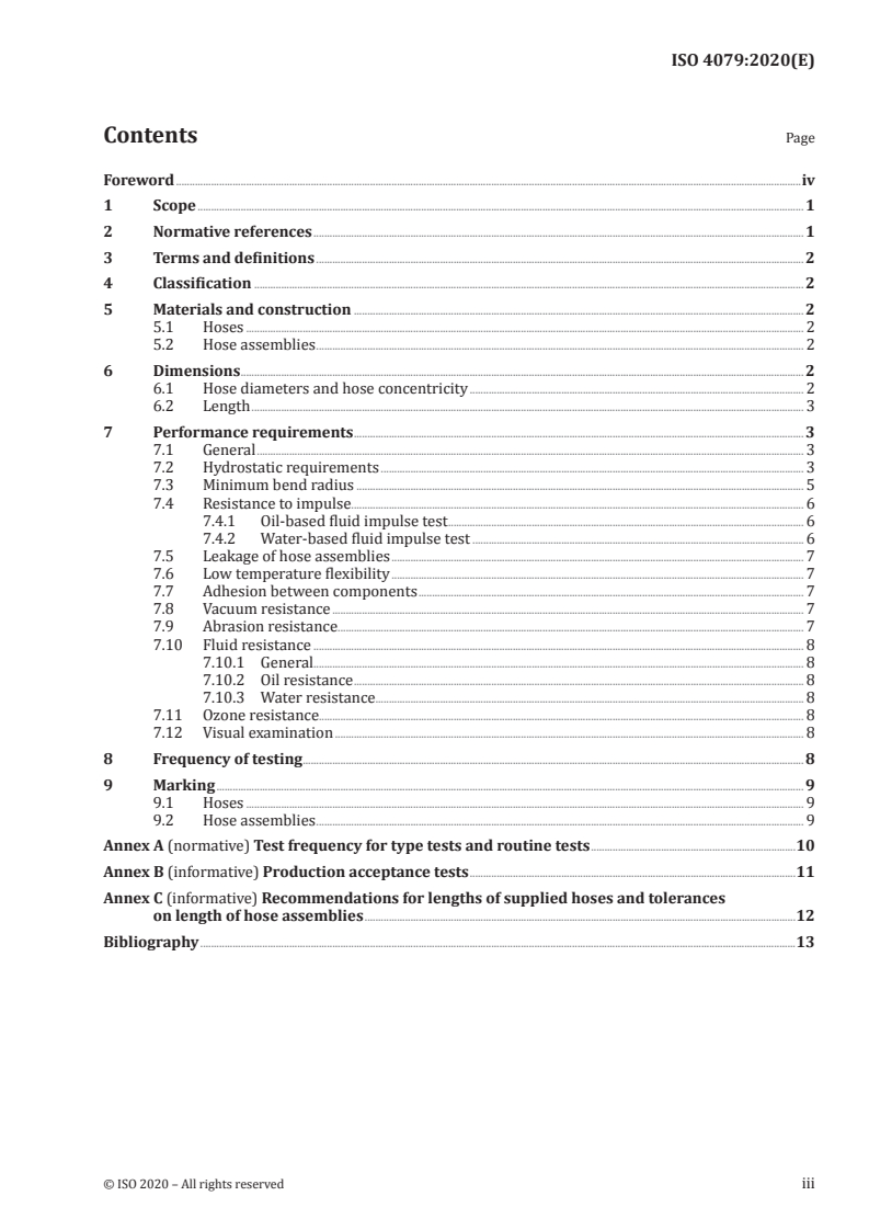 ISO 4079:2020 ISO 4079:2020 - Rubber hoses and hose assemblies — Textile-reinforced hydraulic types for oil-based or water-based fluids — Specification/18/2020 - Page 3 preview
