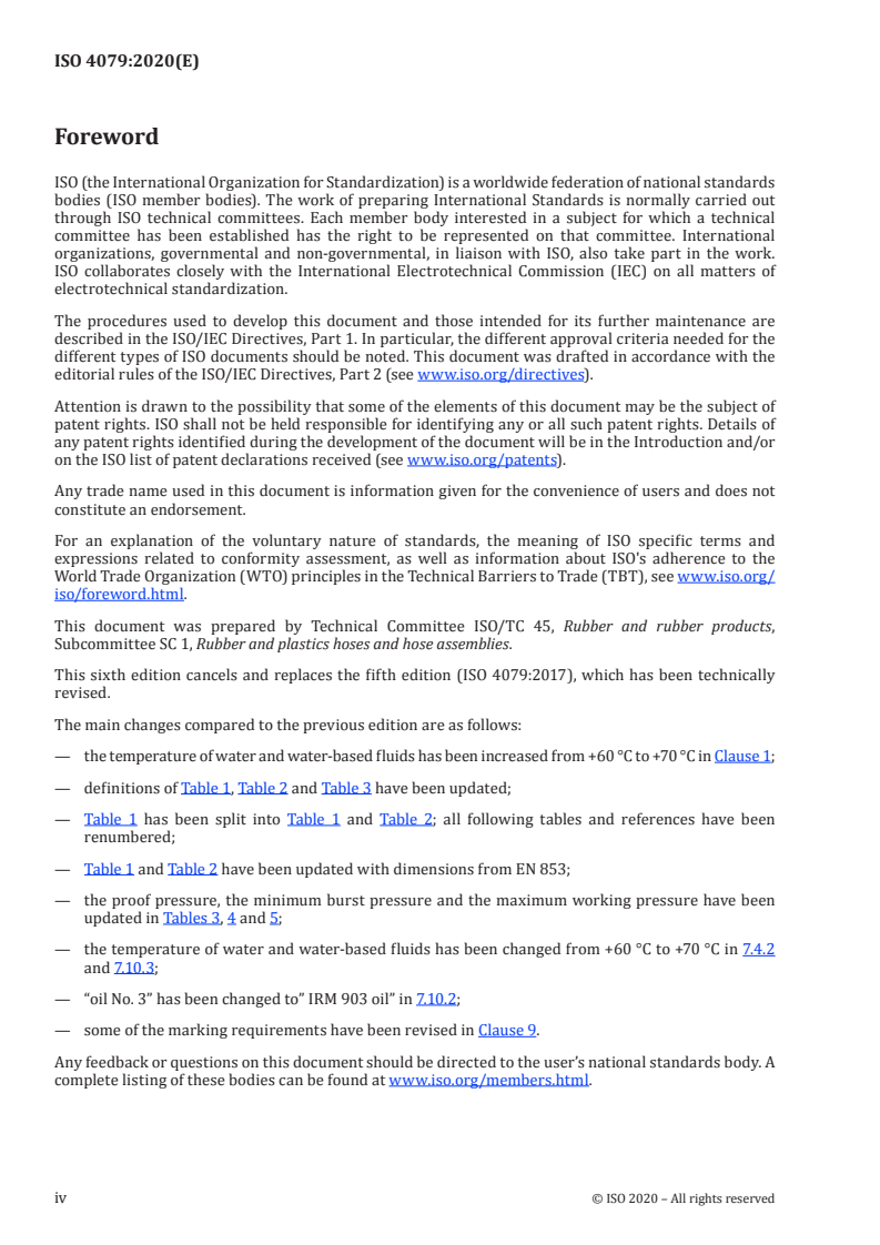 ISO 4079:2020 ISO 4079:2020 - Rubber hoses and hose assemblies — Textile-reinforced hydraulic types for oil-based or water-based fluids — Specification/18/2020 - Page 4 preview
