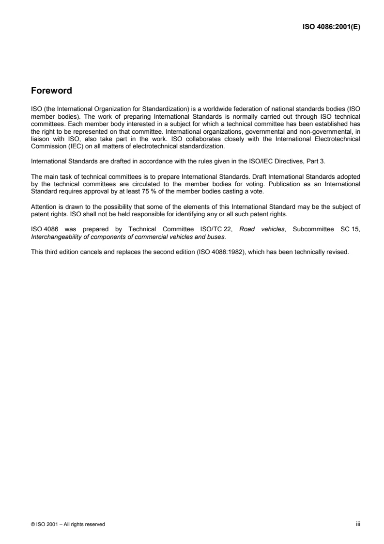 ISO 4086:2001 ISO 4086:2001 - Road vehicles — 90 semi-trailer fifth wheel kingpin — Interchangeability/1/2001 - Page 3 preview