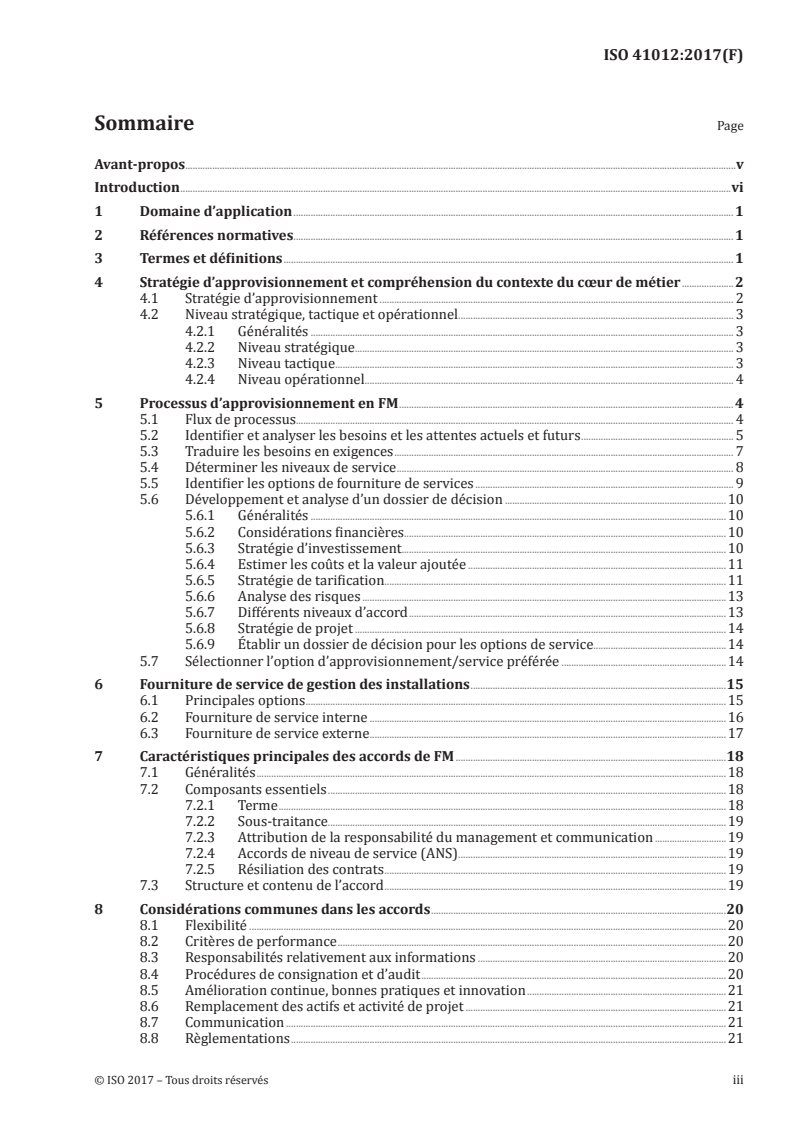 ISO 41012:2017 ISO 41012:2017 - Facility management — Recommandations relatives au processus d'approvisionnement stratégique et d'élaboration des accords/18/2018 - Page 3 preview