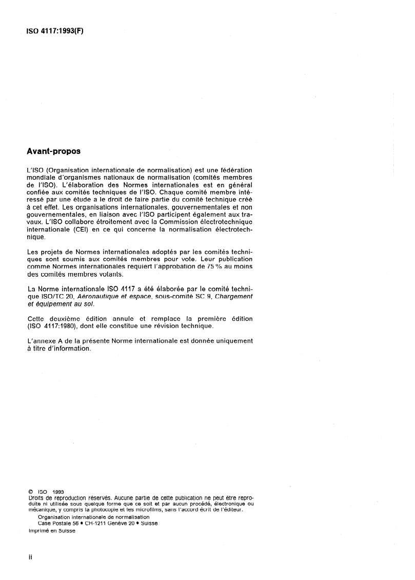 ISO 4117:1993 ISO 4117:1993 - Palettes pour le transport aérien et de surface — Spécifications et essais/4/1993 - Page 2 preview