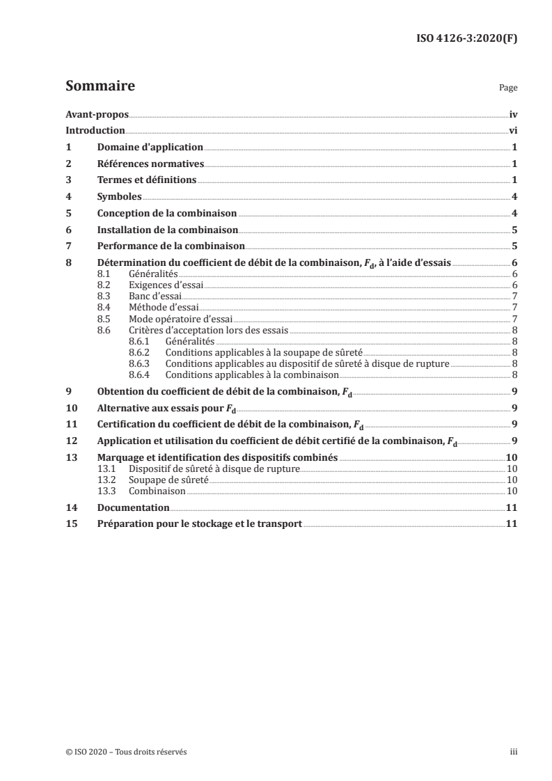ISO 4126-3:2020 ISO 4126-3:2020 - Dispositifs de sécurité pour protection contre les pressions excessives — Partie 3: Soupapes de sûreté et dispositifs de sûreté à disque de rupture en combinaison/16/2020 - Page 3 preview