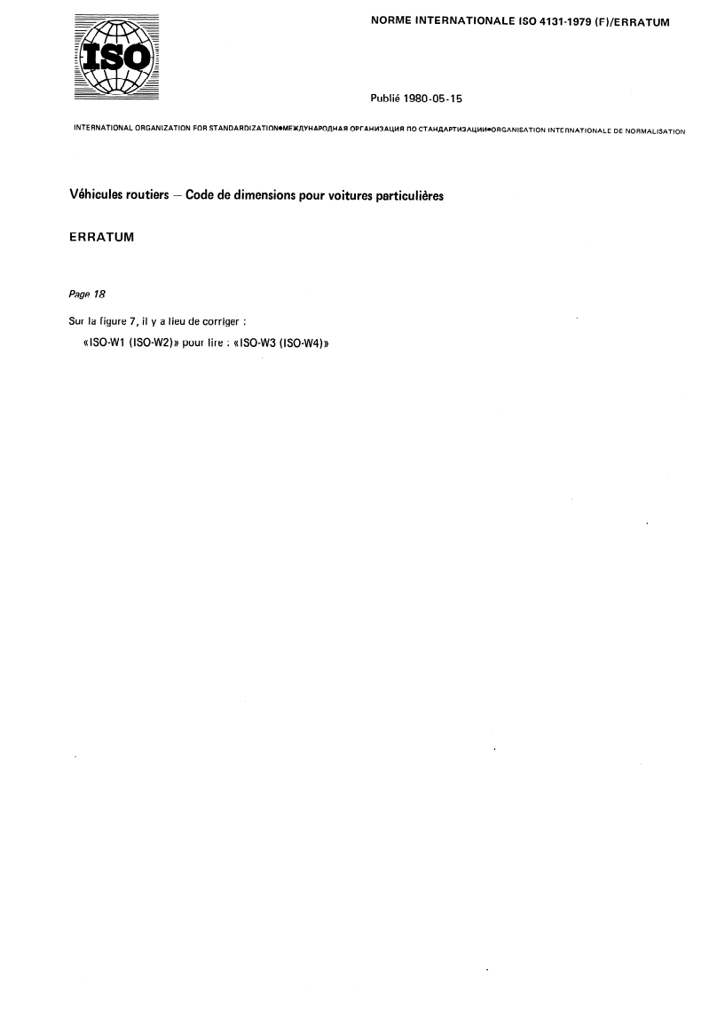 ISO 4131:1979 ISO 4131:1979 - Véhicules routiers — Code de dimensions pour voitures particulières/1/1979 - Page 1 preview