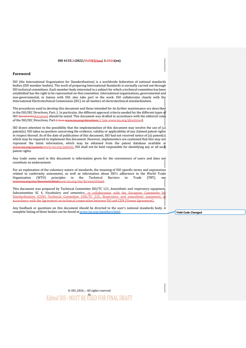 ISO 4135:2022/FDAmd 1 REDLINE ISO 4135:2022/FDAmd 1 - Anaesthetic and respiratory equipment — Vocabulary — Amendment 1 - Page 3 preview