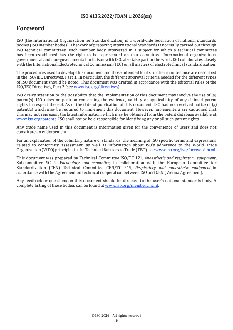 ISO 4135:2022/FDAmd 1 ISO 4135:2022/FDAmd 1 - Anaesthetic and respiratory equipment — Vocabulary — Amendment 1 - Page 3 preview