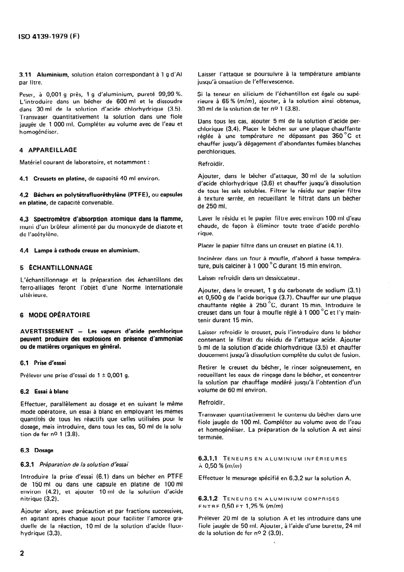 ISO 4139:1979 ISO 4139:1979 - Ferro-silicium — Dosage de l'aluminium — Méthode par spectrométrie d'absorption atomique dans la flamme/1/1979 - Page 4 preview