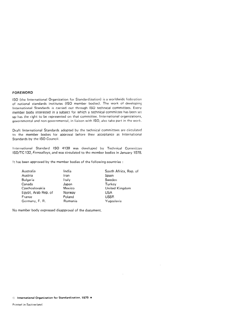 ISO 4139:1979 ISO 4139:1979 - Ferrosilicon — Determination of aluminium content — Flame atomic absorption spectrometric method/1/1979 - Page 2 preview