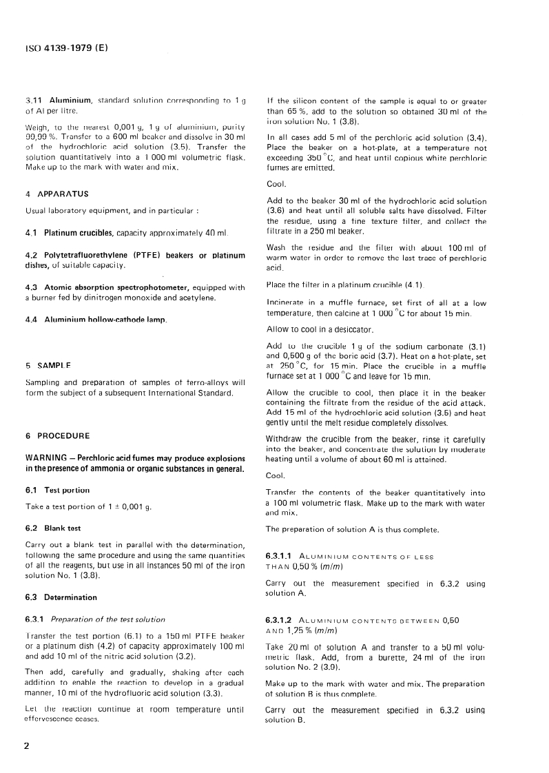 ISO 4139:1979 ISO 4139:1979 - Ferrosilicon — Determination of aluminium content — Flame atomic absorption spectrometric method/1/1979 - Page 4 preview