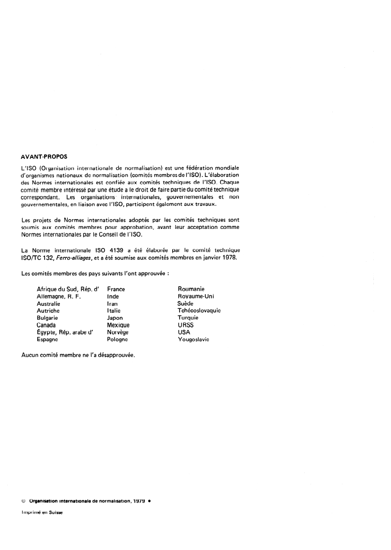 ISO 4139:1979 ISO 4139:1979 - Ferro-silicium — Dosage de l'aluminium — Méthode par spectrométrie d'absorption atomique dans la flamme/1/1979 - Page 2 preview