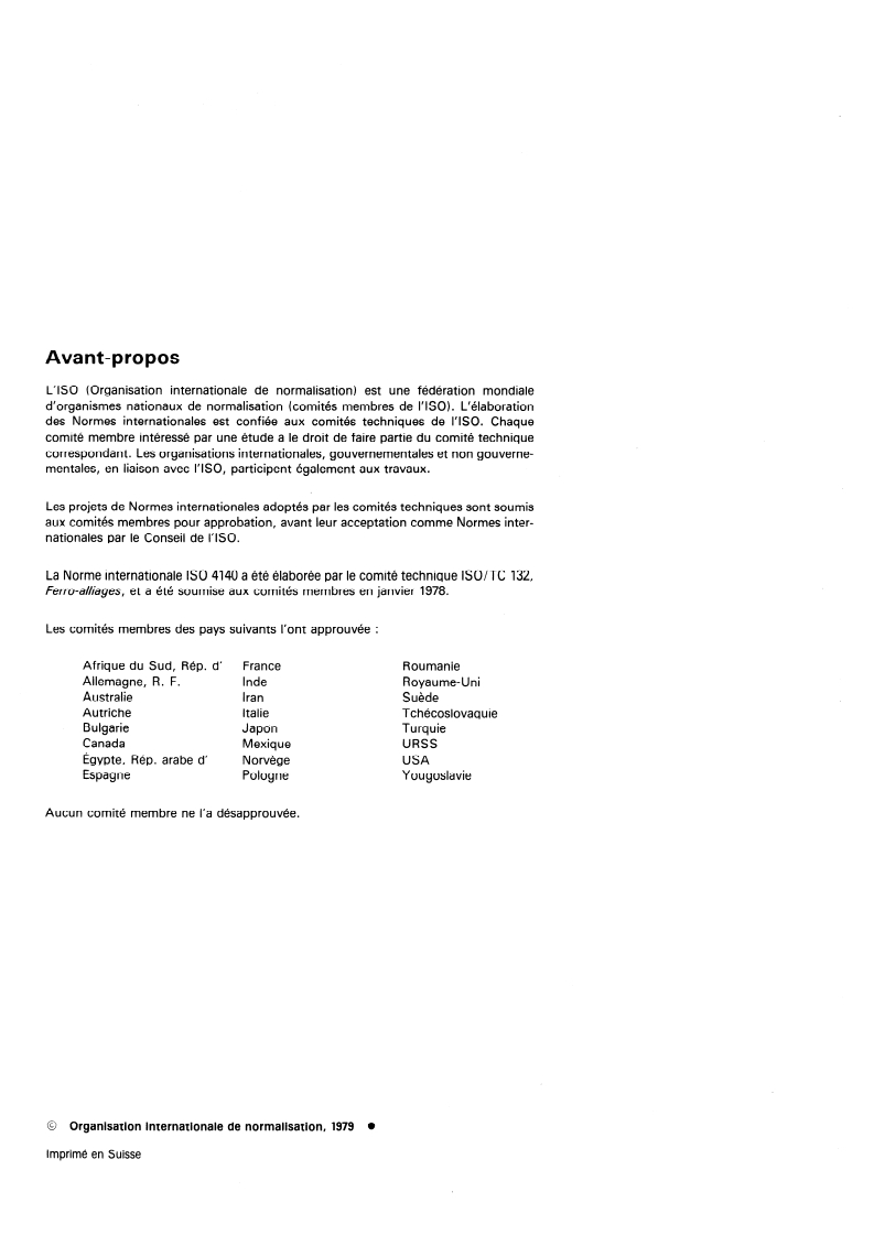 ISO 4140:1979 ISO 4140:1979 - Ferro-chrome et ferro-silico-chrome — Dosage du chrome — Méthode potentiométrique/1/1979 - Page 2 preview