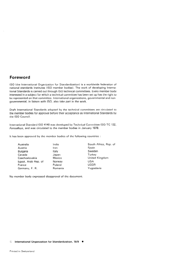ISO 4140:1979 ISO 4140:1979 - Ferrochromium and ferrosilicochromium — Determination of chromium content — Potentiometric method/1/1979 - Page 2 preview