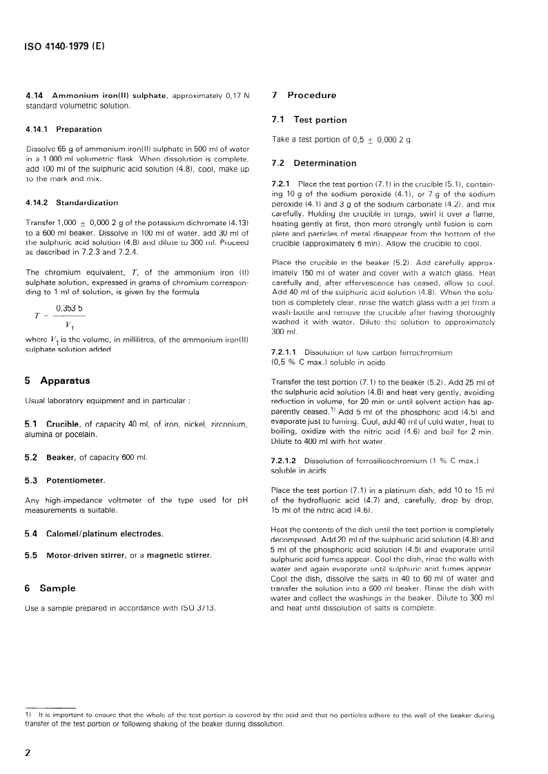 ISO 4140:1979 ISO 4140:1979 - Ferrochromium and ferrosilicochromium — Determination of chromium content — Potentiometric method/1/1979 - Page 4 preview