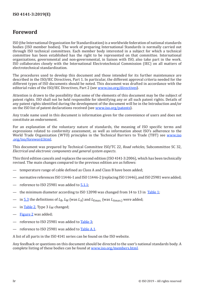 ISO 4141-3:2019 ISO 4141-3:2019 - Road vehicles — Multi-core connecting cables — Part 3: Construction, dimensions and marking of unscreened sheathed low-voltage cables/1/2019 - Page 4 preview