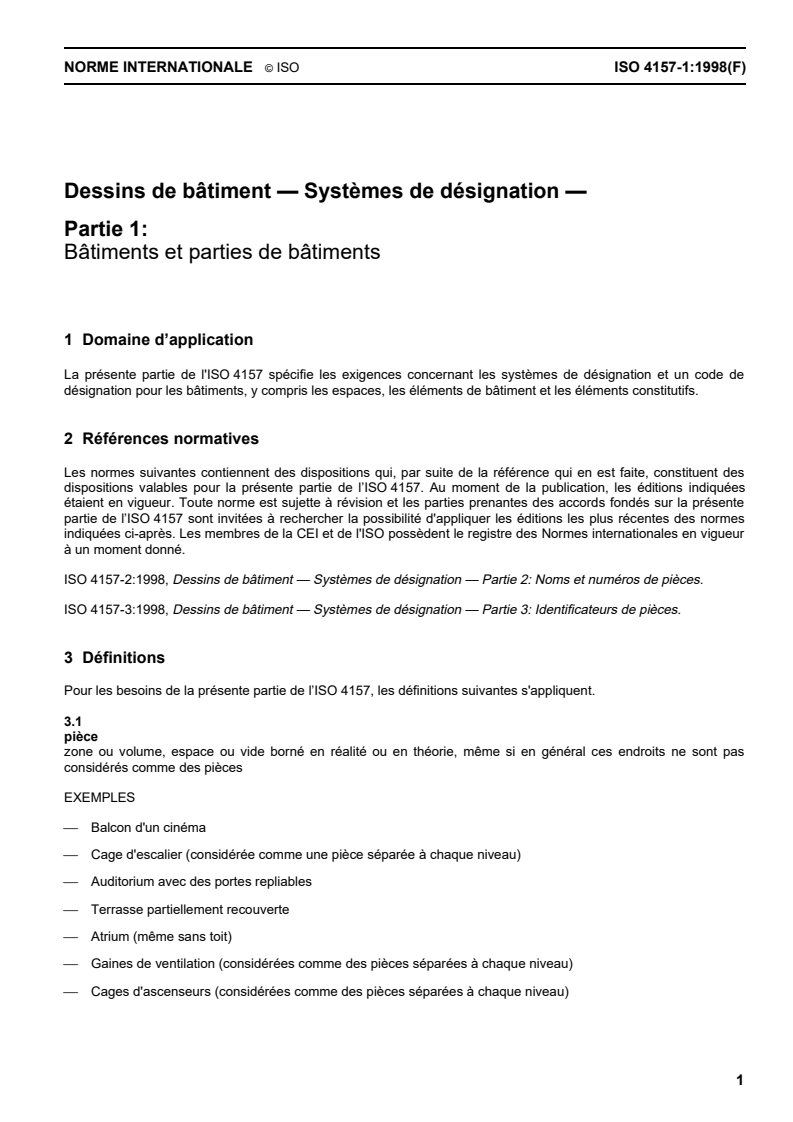 ISO 4157-1:1998 ISO 4157-1:1998 - Dessins de bâtiment — Systèmes de désignation — Partie 1: Bâtiments et parties de bâtiments/10/1998 - Page 3 preview