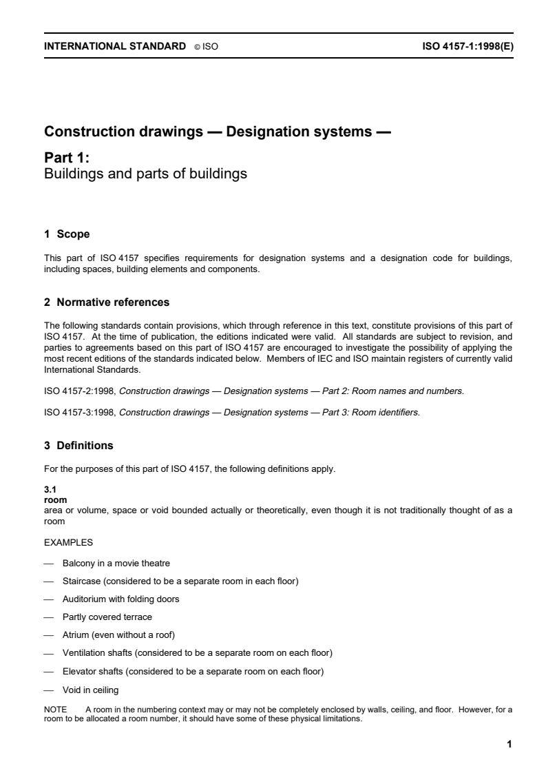 ISO 4157-1:1998 ISO 4157-1:1998 - Construction drawings — Designation systems — Part 1: Buildings and parts of buildings/10/1998 - Page 3 preview