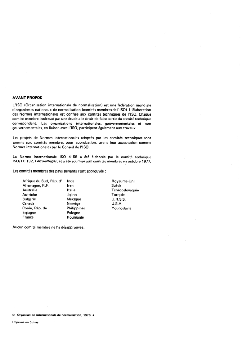 ISO 4158:1978 ISO 4158:1978 - Ferro-silicium, ferro-silico-manganèse et ferro-silico-chrome — Dosage du silicium — Méthode gravimétrique/1/1978 - Page 2 preview