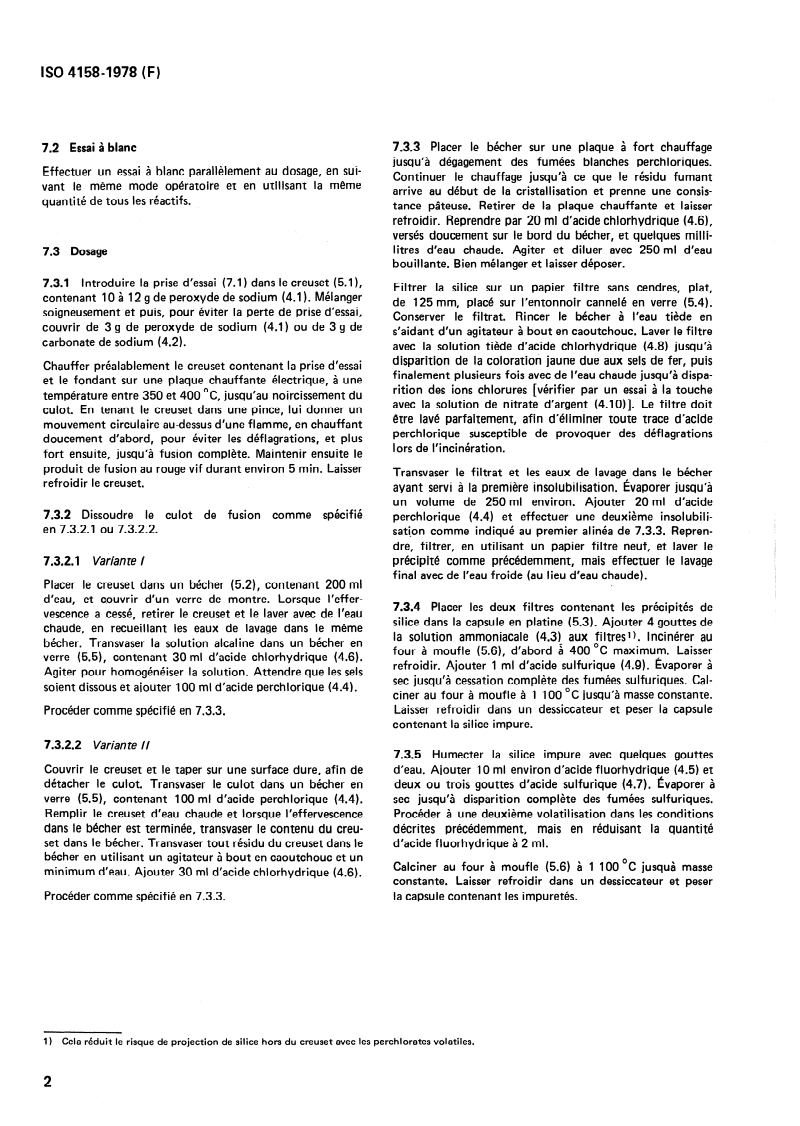 ISO 4158:1978 ISO 4158:1978 - Ferro-silicium, ferro-silico-manganèse et ferro-silico-chrome — Dosage du silicium — Méthode gravimétrique/1/1978 - Page 4 preview