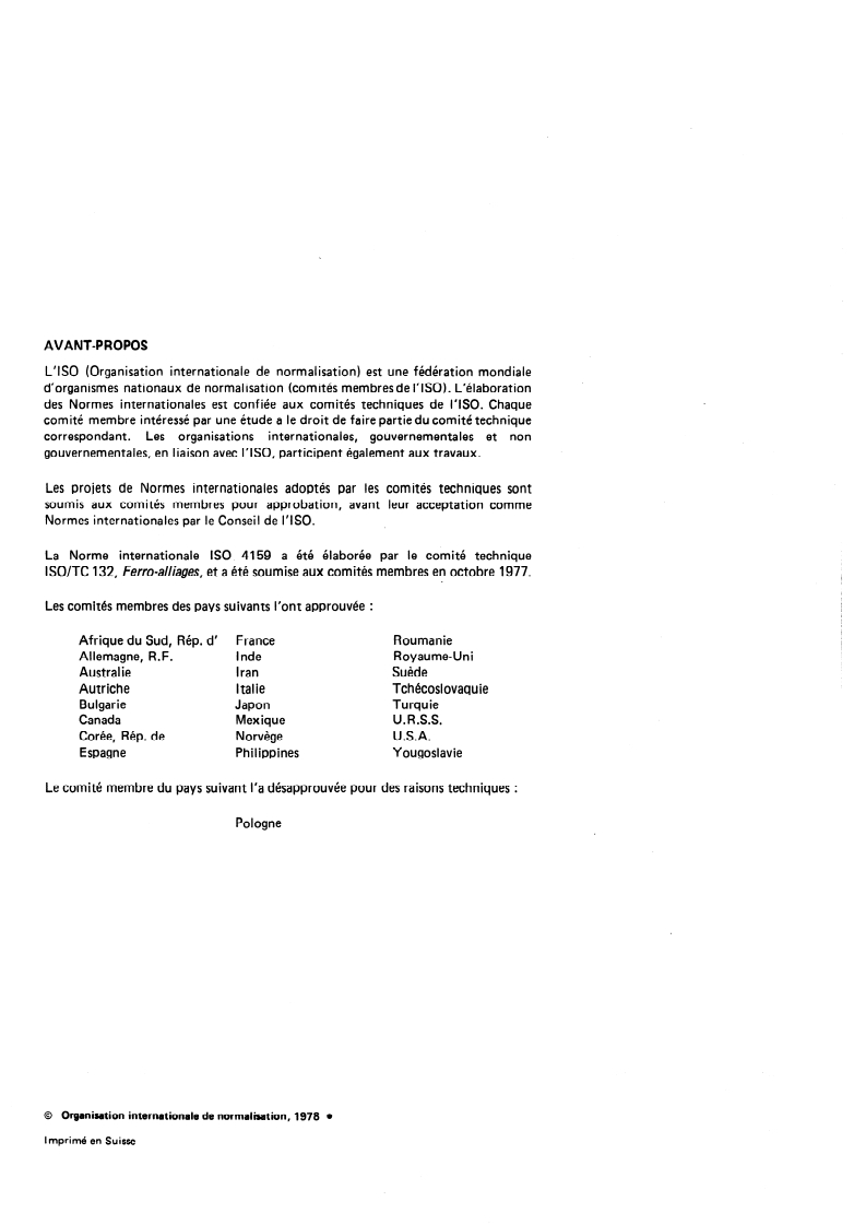 ISO 4159:1978 ISO 4159:1978 - Ferro-manganèse et ferro-silico-manganèse — Dosage du manganèse — Méthode potentiométrique/1/1978 - Page 2 preview