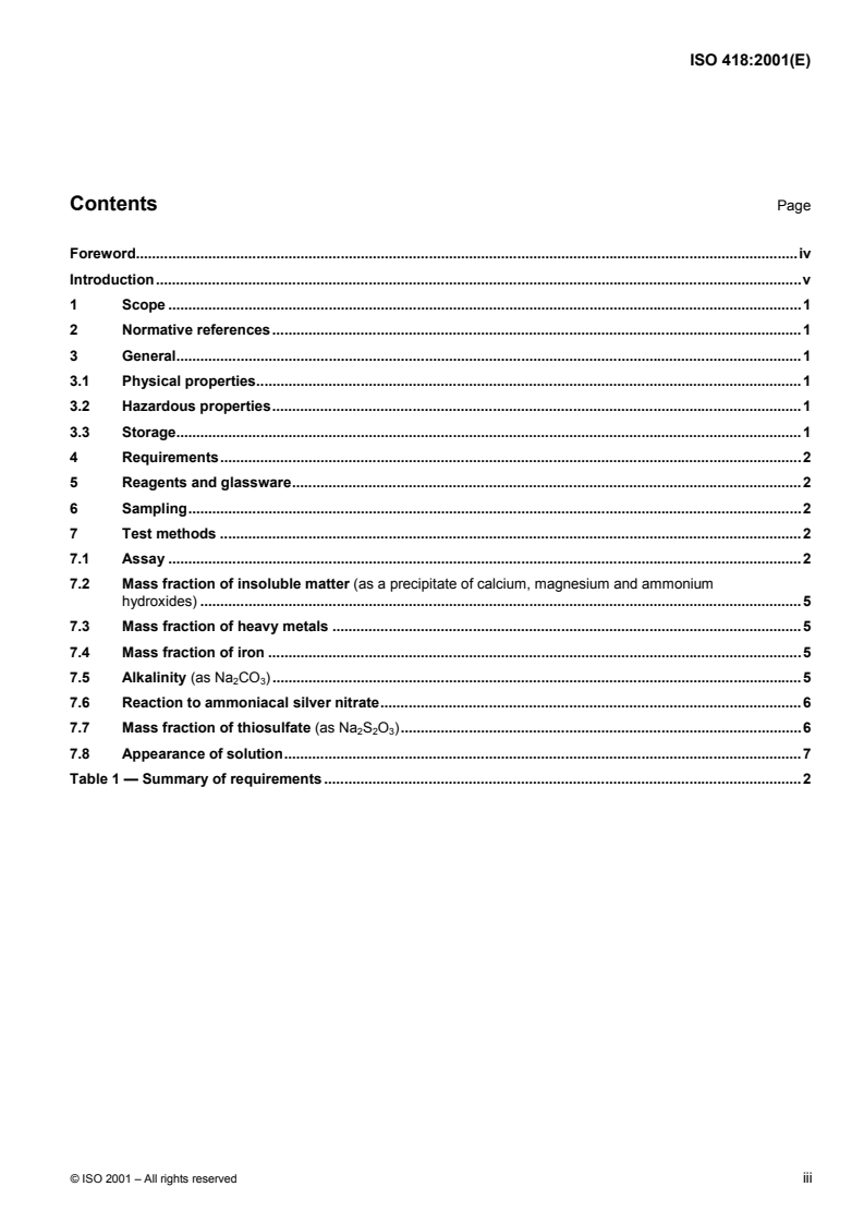ISO 418:2001 ISO 418:2001 - Photography — Processing chemicals — Specifications for anhydrous sodium sulfite/20/2001 - Page 3 preview
