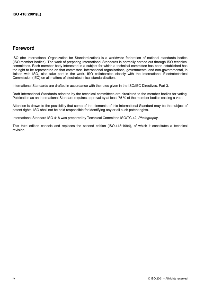 ISO 418:2001 ISO 418:2001 - Photography — Processing chemicals — Specifications for anhydrous sodium sulfite/20/2001 - Page 4 preview