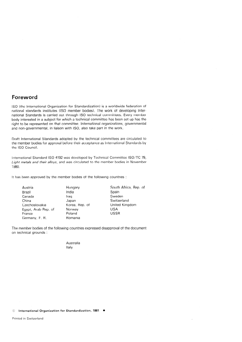 ISO 4192:1981 ISO 4192:1981 - Aluminium and aluminium alloys — Determination of lead content — Flame atomic absorption spectrometric method/1/1981 - Page 2 preview