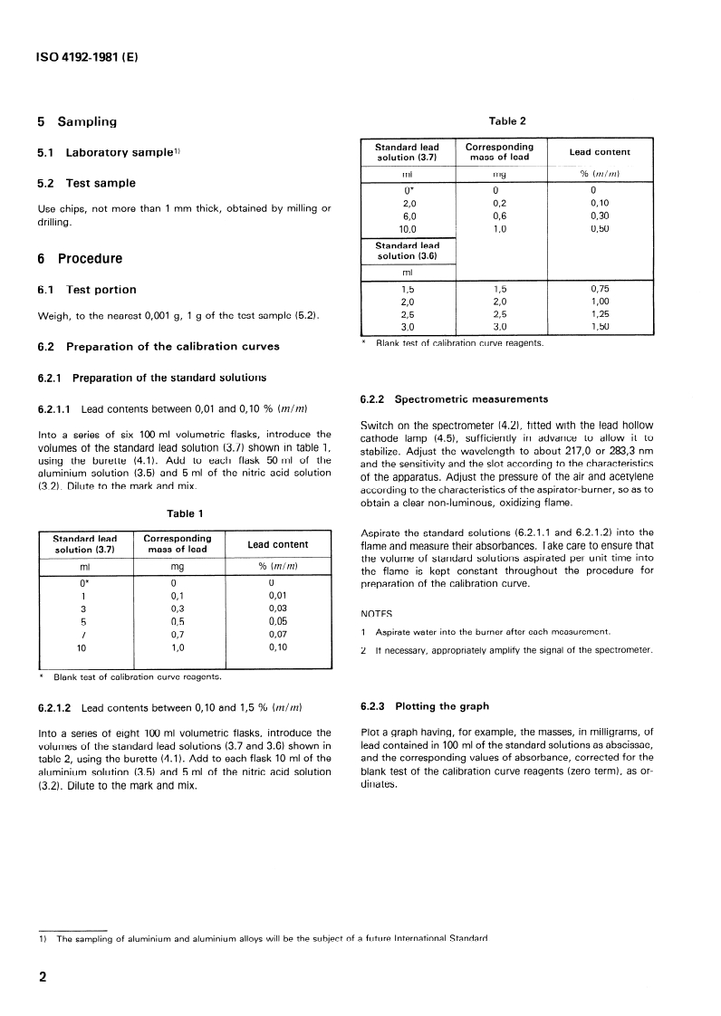 ISO 4192:1981 ISO 4192:1981 - Aluminium and aluminium alloys — Determination of lead content — Flame atomic absorption spectrometric method/1/1981 - Page 4 preview
