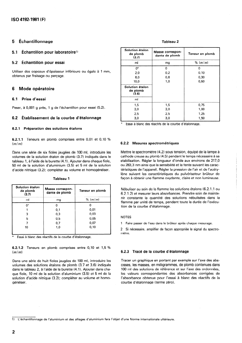ISO 4192:1981 ISO 4192:1981 - Aluminium et alliages d'aluminium — Dosage du plomb — Méthode par spectrométrie d'absorption atomique dans la flamme/1/1981 - Page 4 preview