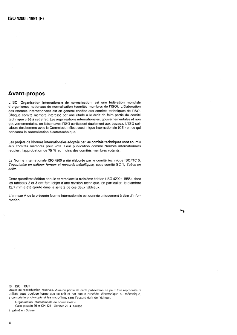 ISO 4200:1991 ISO 4200:1991 - Tubes lisses en acier, soudés et sans soudure — Tableaux généraux des dimensions et des masses linéiques/21/1991 - Page 2 preview