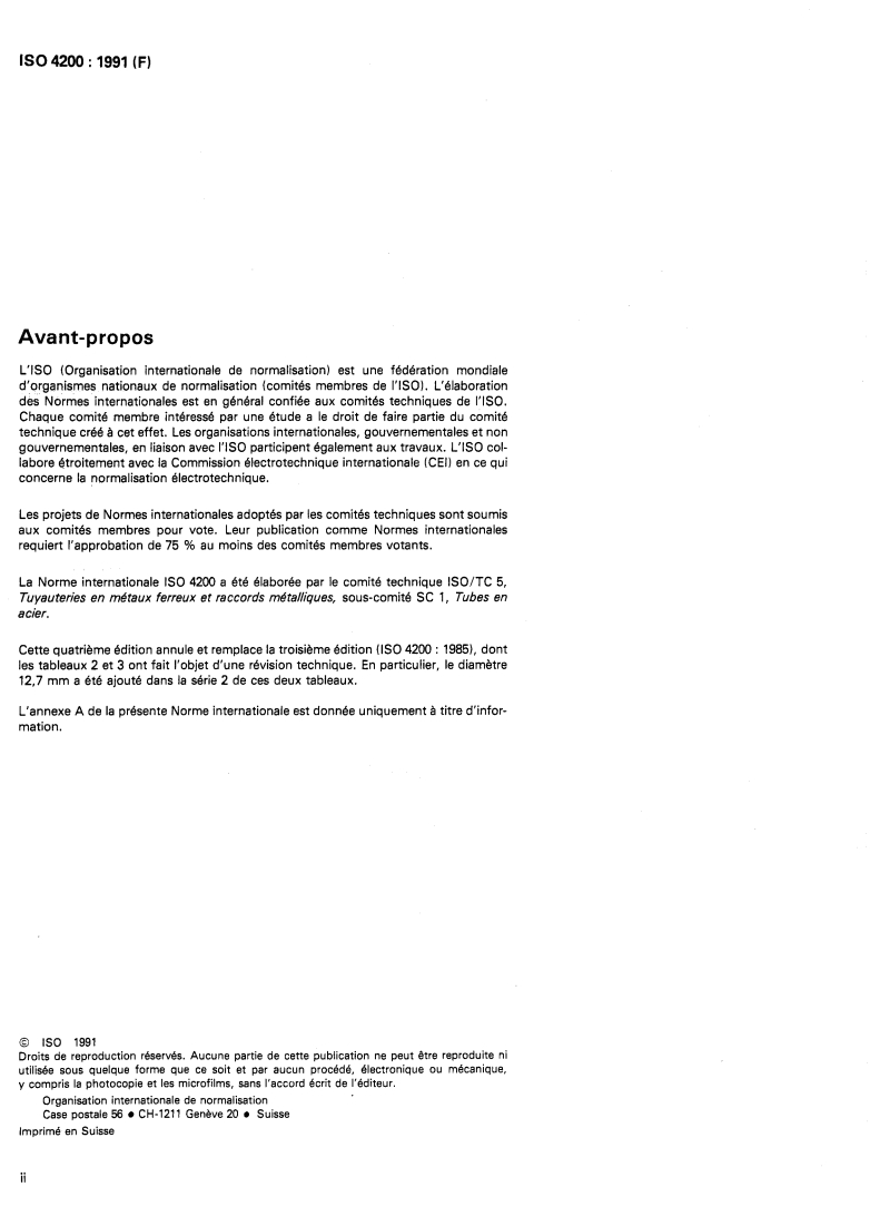 ISO 4200:1991 ISO 4200:1991 - Tubes lisses en acier, soudés et sans soudure — Tableaux généraux des dimensions et des masses linéiques/21/1991 - Page 2 preview