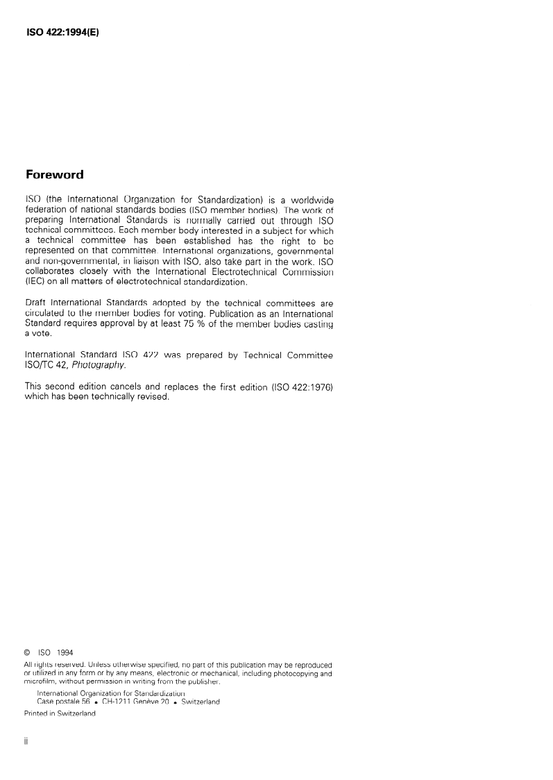 ISO 422:1994 ISO 422:1994 - Photography — Processing chemicals — Specifications for p-methylaminophenol sulfate/20/1994 - Page 2 preview