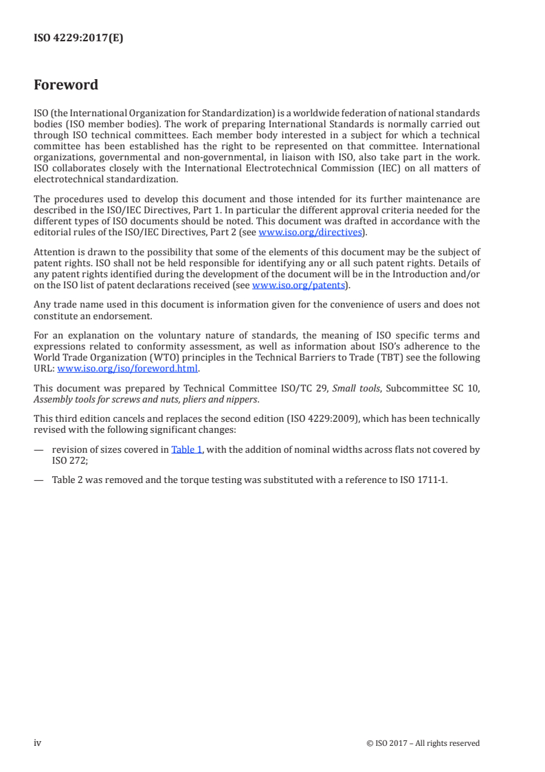 ISO 4229:2017 ISO 4229:2017 - Assembly tools for screws and nuts — Single-head engineer's wrenches for lower torque applications — Maximum outside dimensions of heads and test torques/4/2017 - Page 4 preview