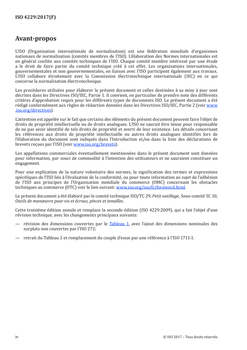 ISO 4229:2017 ISO 4229:2017 - Outils de manoeuvre pour vis et écrous — Clés à fourche simples pour applications aux couples plus faibles — Dimensions extérieures maximales d'encombrement des têtes et couples d'essai/4/2017 - Page 4 preview