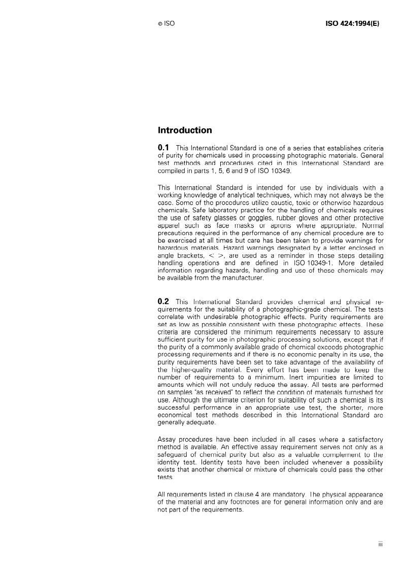 ISO 424:1994 ISO 424:1994 - Photography — Processing chemicals — Specifications for anhydrous sodium carbonate and sodium carbonate monohydrate/20/1994 - Page 3 preview