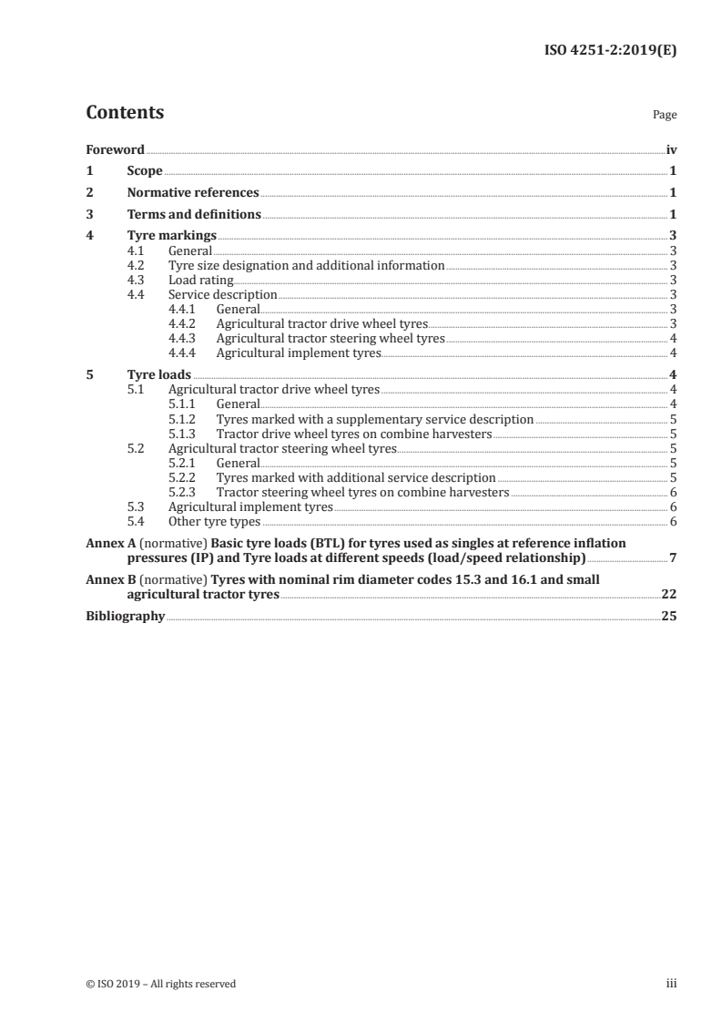 ISO 4251-2:2019 ISO 4251-2:2019 - Code designated diagonal tyres (ply rating marked series) for agricultural tractors, trailers and machines — Part 2: Tyre load ratings/31/2019 - Page 3 preview